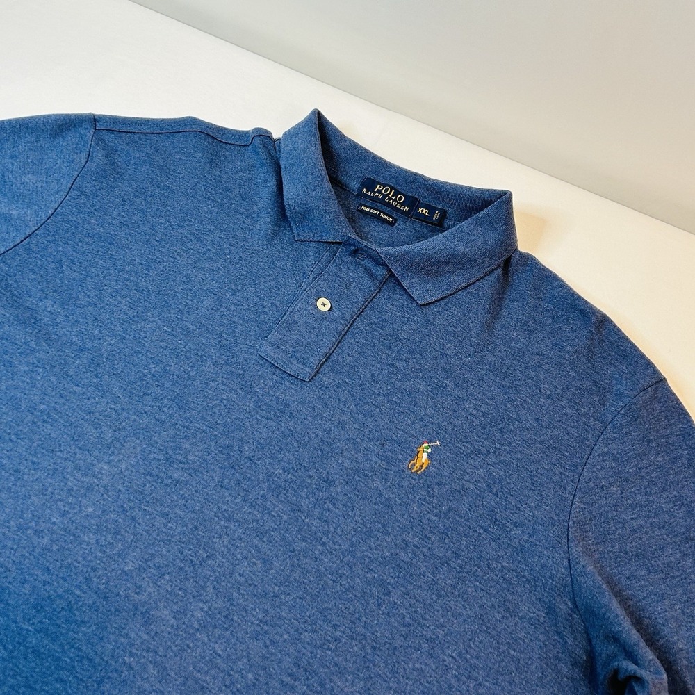 Polo Ralph Lauren Mens XXL Blue Pima Soft Touch Polo Shirt Flesh Pony Logo